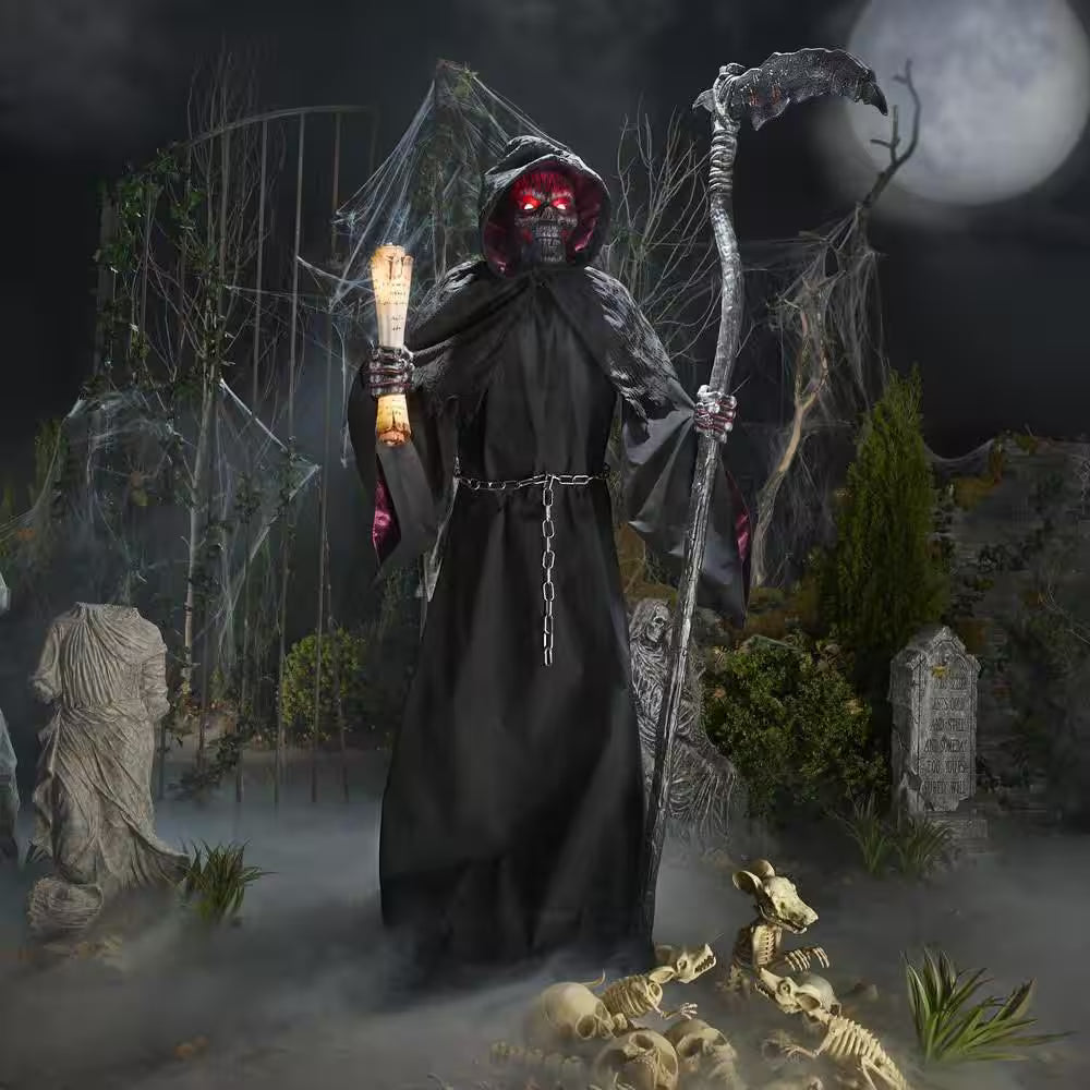 Grave and Bones Animated Fiery Reaper Halloween Decoration 7.5 Feet