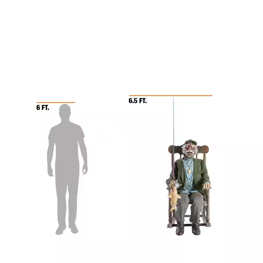 Dead Water Animated LED Fisherman in Rocking Chair Halloween Decoration 65 Feet