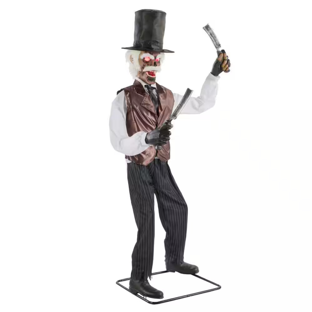 7-ft Grave and Bones Animated LED Zombie Barber Halloween Decoration