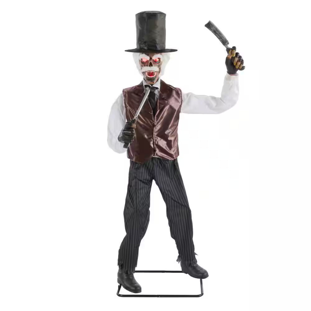 7-ft Grave and Bones Animated LED Zombie Barber Halloween Decoration