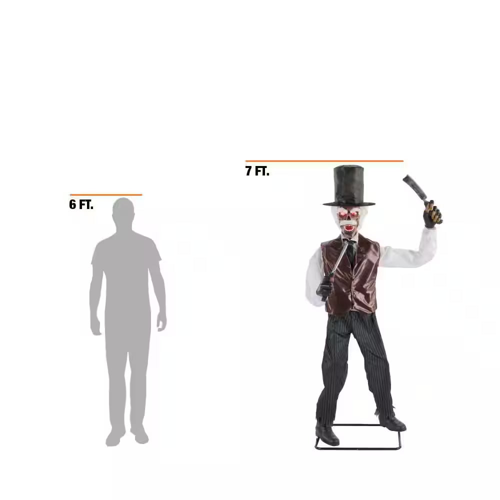 7-ft Grave and Bones Animated LED Zombie Barber Halloween Decoration