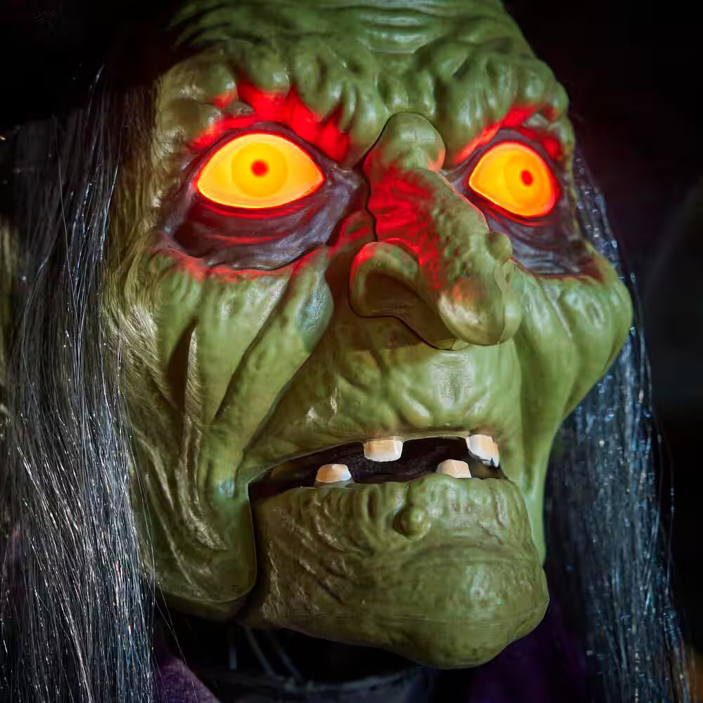 Gruesome Grounds Animated LED Spellcasting Witch Halloween Decoration 7 Feet