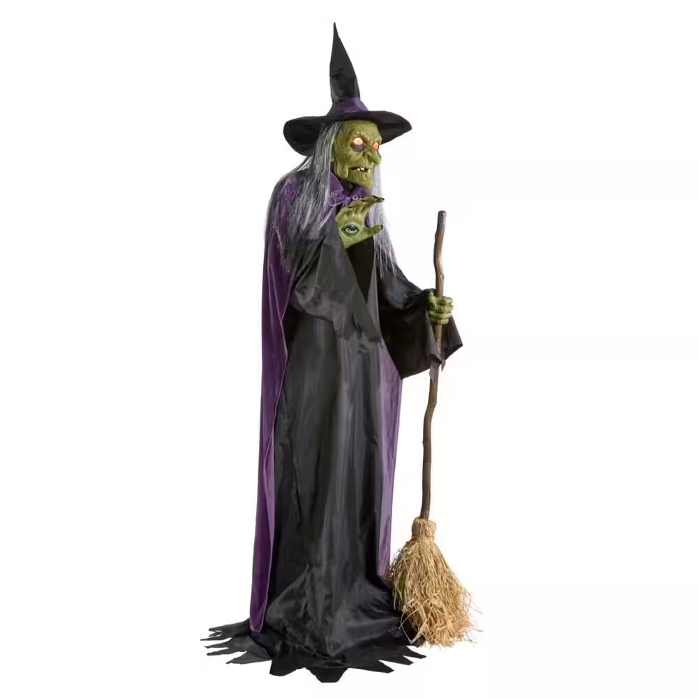Gruesome Grounds Animated LED Spellcasting Witch Halloween Decoration 7 Feet