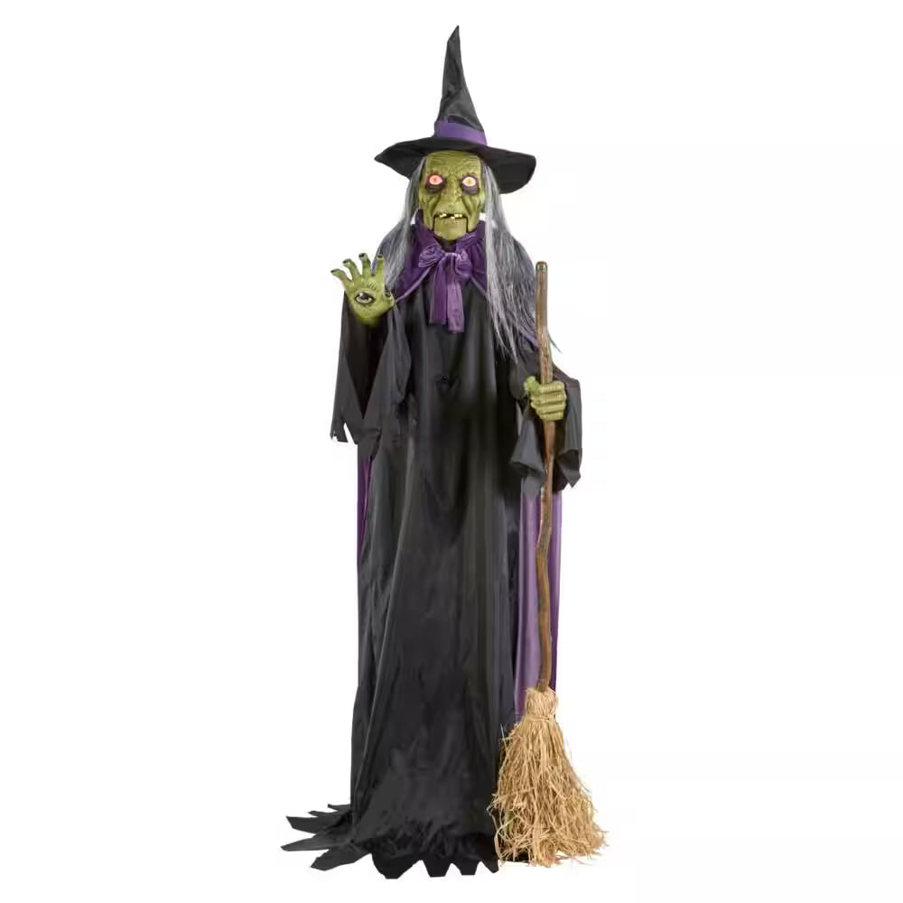 Gruesome Grounds Animated LED Spellcasting Witch Halloween Decoration 7 Feet