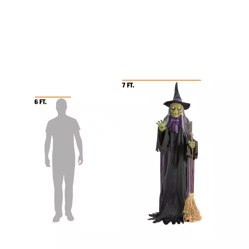 Gruesome Grounds Animated LED Spellcasting Witch Halloween Decoration 7 Feet