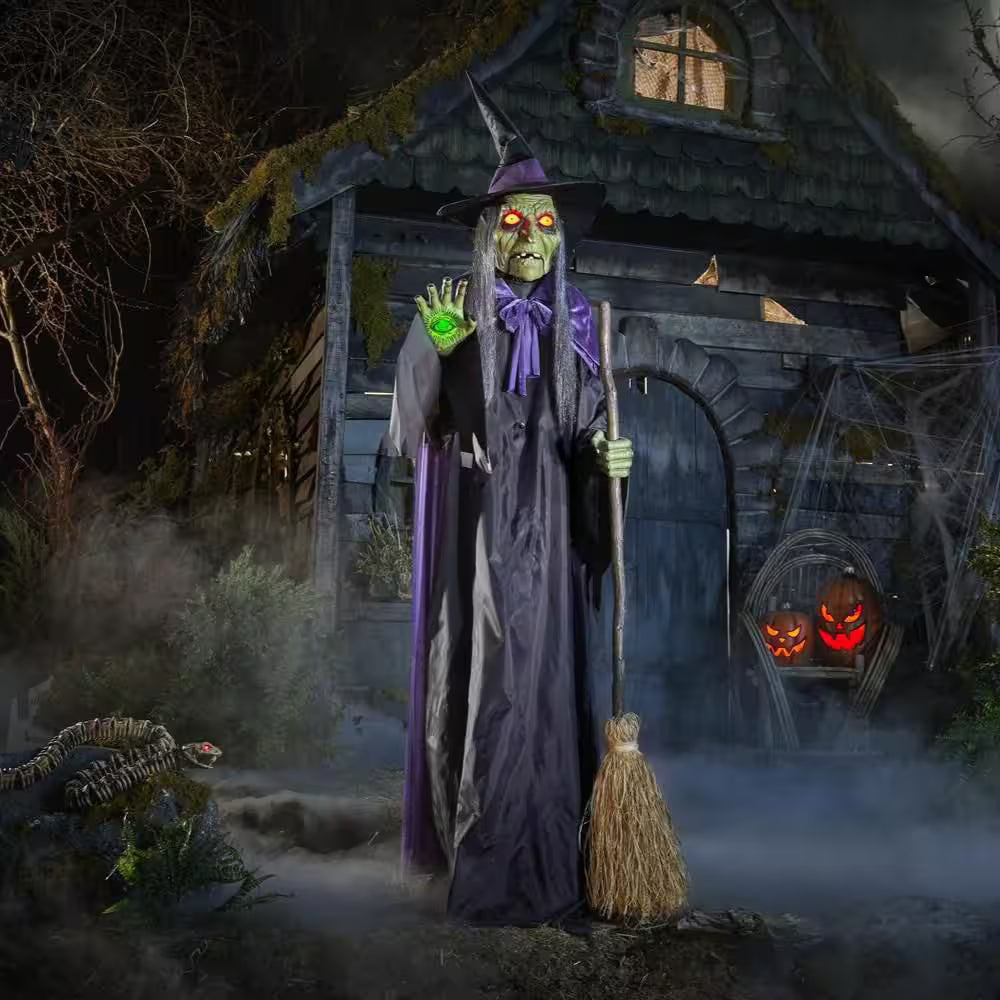Gruesome Grounds Animated LED Spellcasting Witch Halloween Decoration 7 Feet