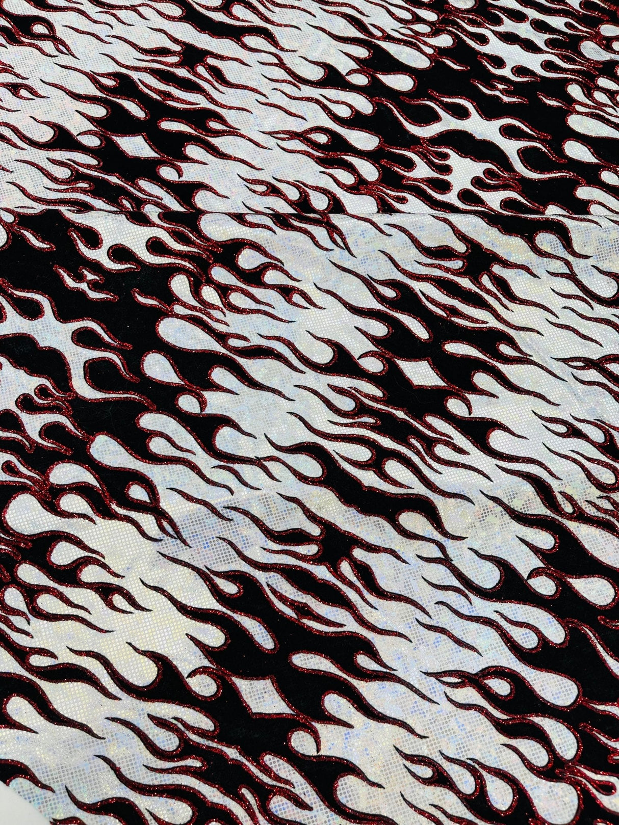 Hot Rod Flame Nylon Spandex Fabric - Holographic Flame Print, 58" Width (1 Yard)