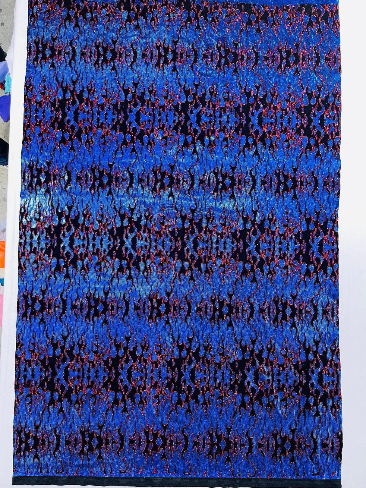 Hot Rod Flame Nylon Spandex Fabric - Holographic Flame Print, 58" Width (1 Yard)