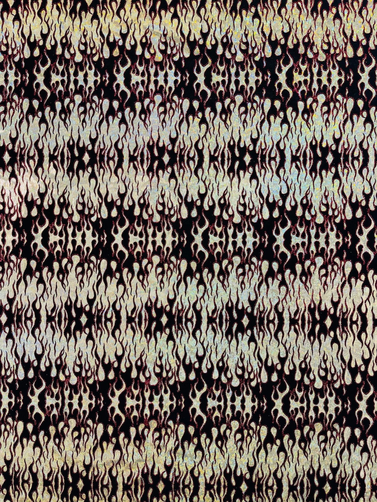 Hot Rod Flame Nylon Spandex Fabric - Holographic Flame Print, 58" Width (1 Yard)