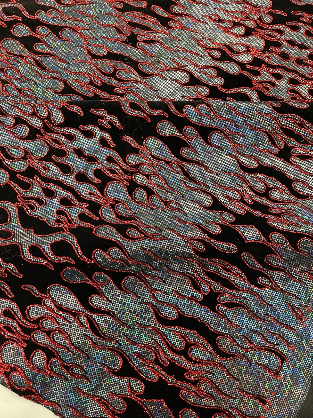 Hot Rod Flame Nylon Spandex Fabric - Holographic Flame Print, 58" Width (1 Yard)