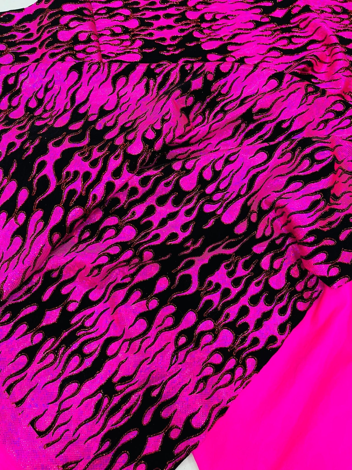 Hot Rod Flame Nylon Spandex Fabric - Holographic Flame Print, 58" Width (1 Yard)