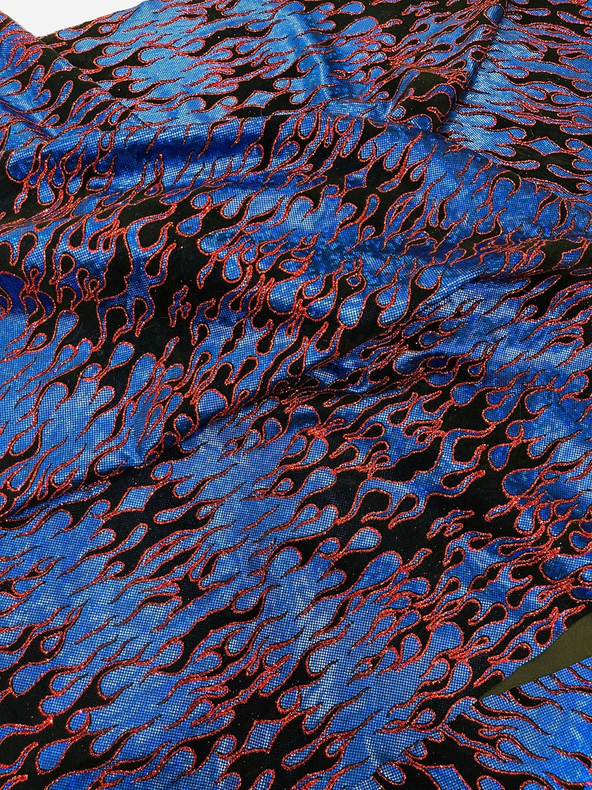 Hot Rod Flame Nylon Spandex Fabric - Holographic Flame Print, 58" Width (1 Yard)