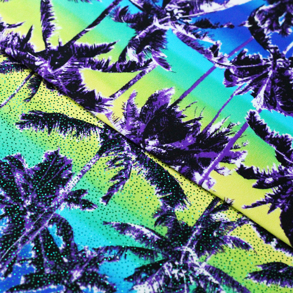 Hot Tropics Nylon Spandex Fabric - Multicolor Tropical Palm Trees, 58/60" Width (1 Yard)