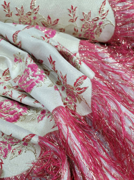 Brocade Jacquard Floral Fuchsia Gold