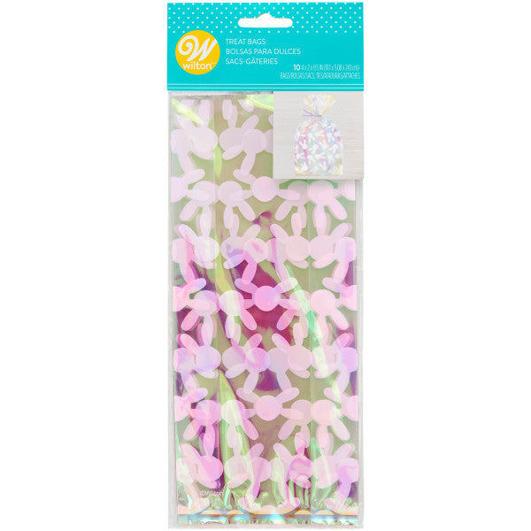Wilton Clear Iridescent Spring Easter Bunny Treat Bags and Ties, 10-Count