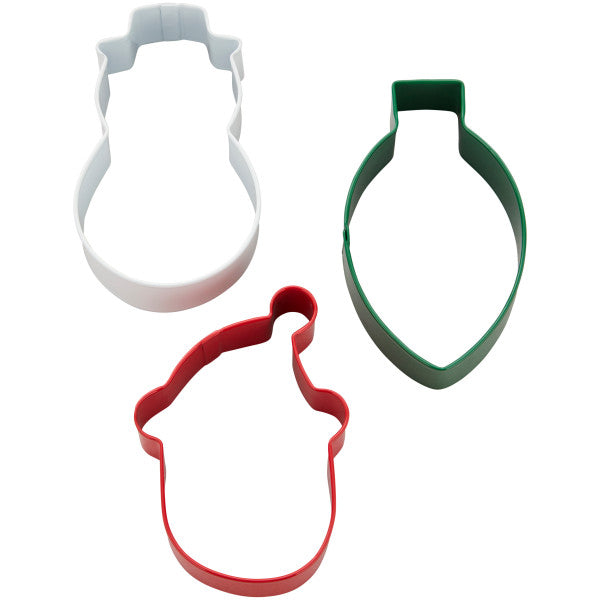 Wilton Metal Christmas Cookie Cutter Set, 3-Piece (Snowman, Lightbulb, Santa Claus)