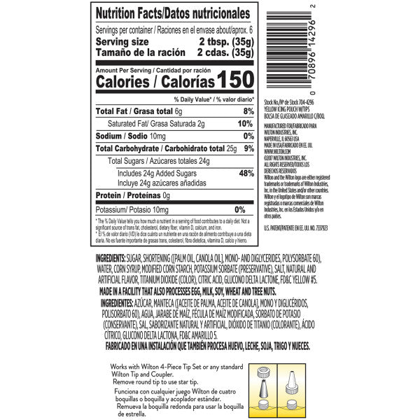 Wilton Ready-to-Use Yellow Vanilla-Flavored Icing Pouch with Tips, 8 oz.