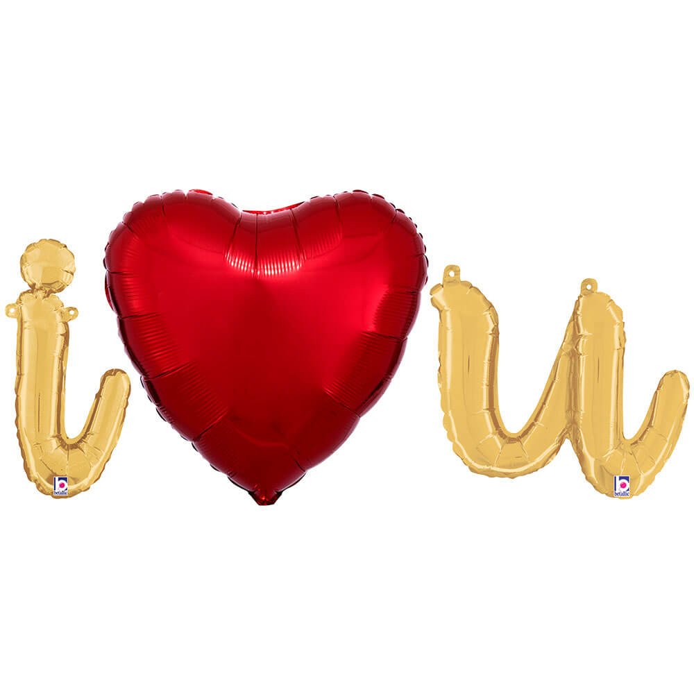 Foil Balloon I Heart U Script Letters Kit