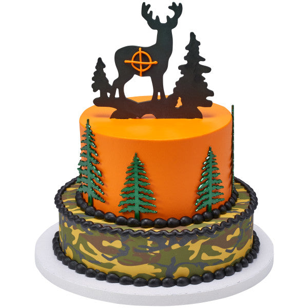 Deer and Pine Trees Gum Paste Layon Cake Topper Christmas Hunter Buck Trees - set of 6