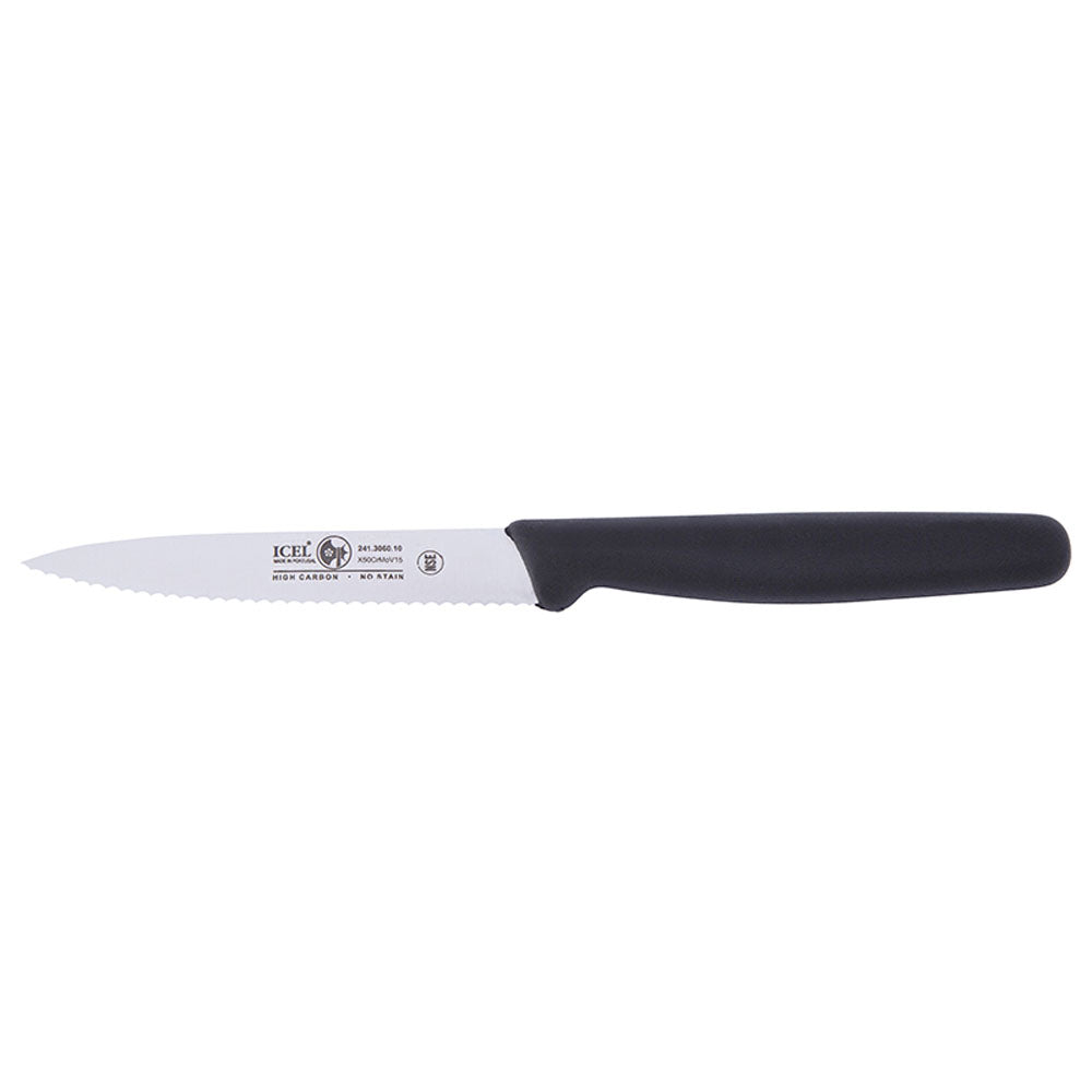 Icel Paring Knife 4" Serrated Blade, Black Handle