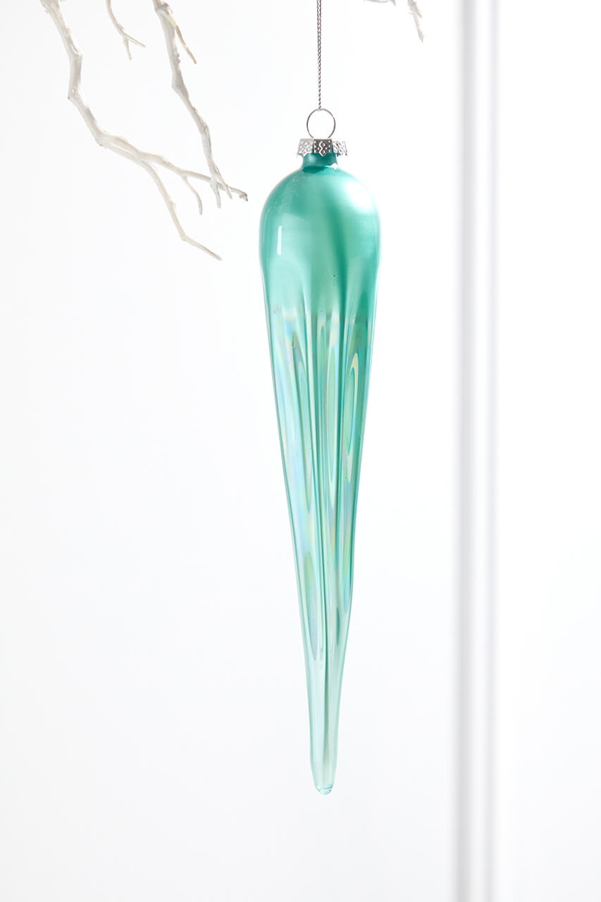 10" Frosty Blue Glass Icicle Ornament