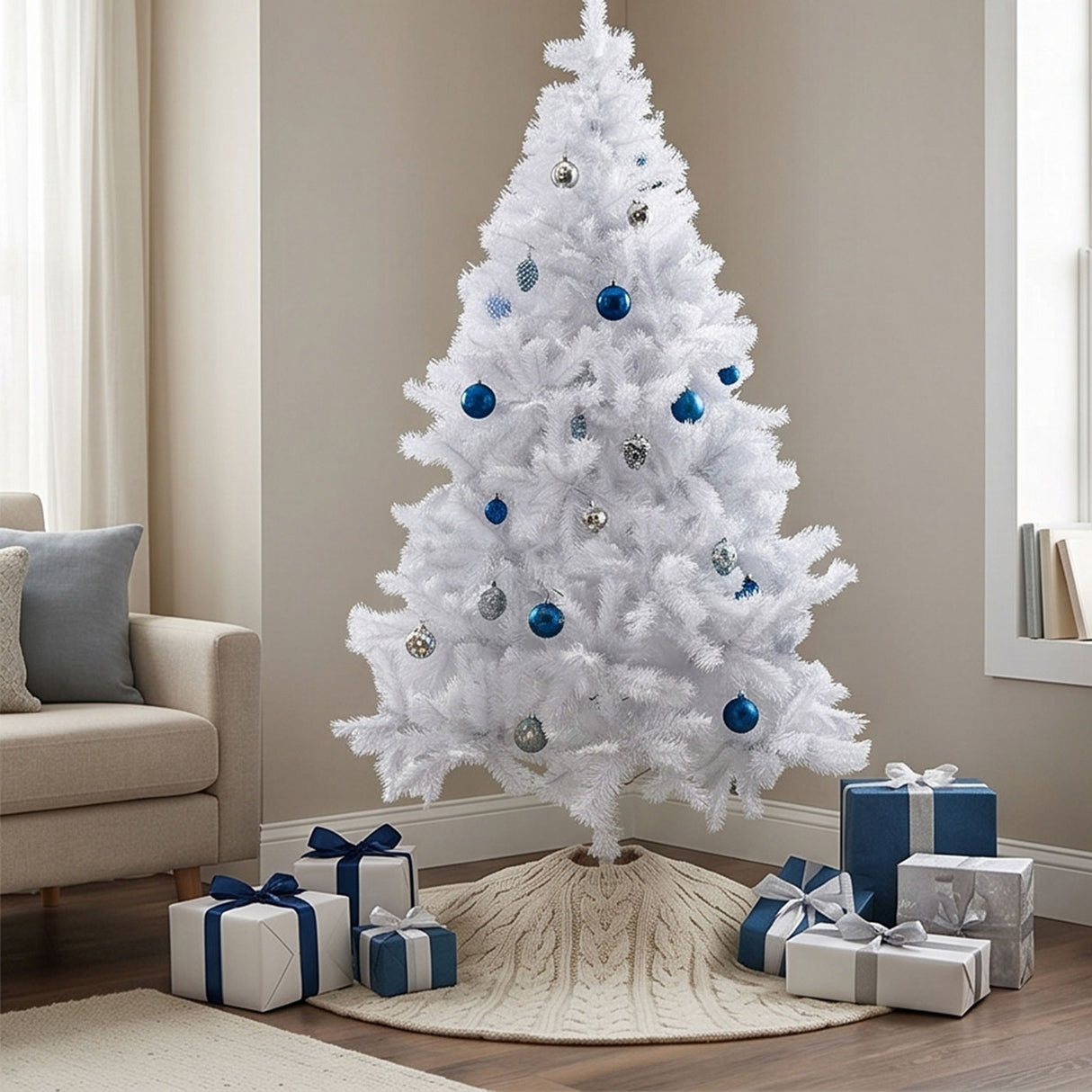 White Classic Pine Artificial Christmas Tree with Metal Stand