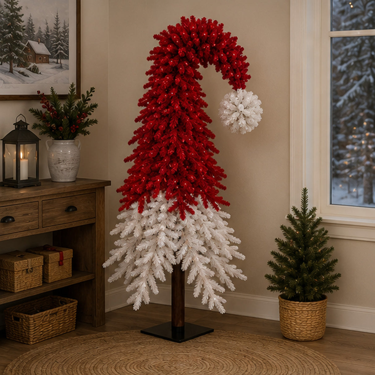 9 ft. Premium Bendable Two-Tone Red and White Christmas Tree with Metal Stand