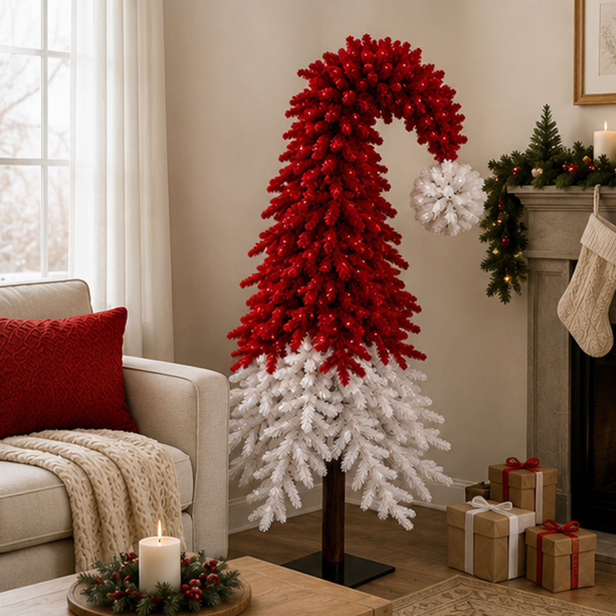 9 ft. Premium Bendable Two-Tone Red and White Christmas Tree with Metal Stand