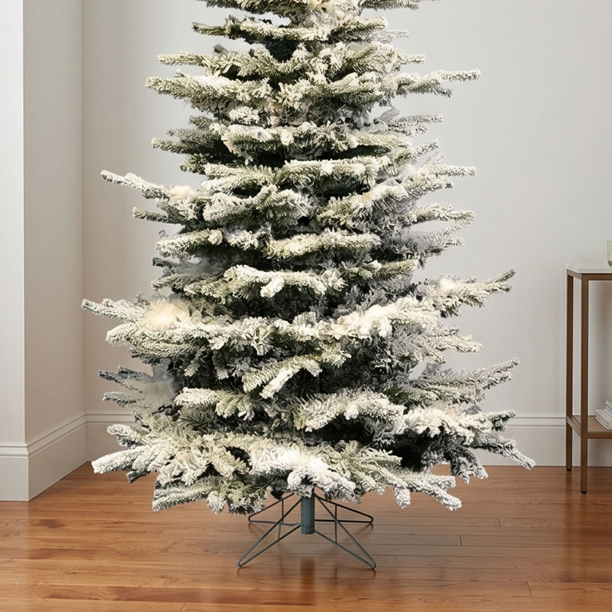 Pre-Lit Snow Flocked Slim Christmas Tree with Warm White LED Lights