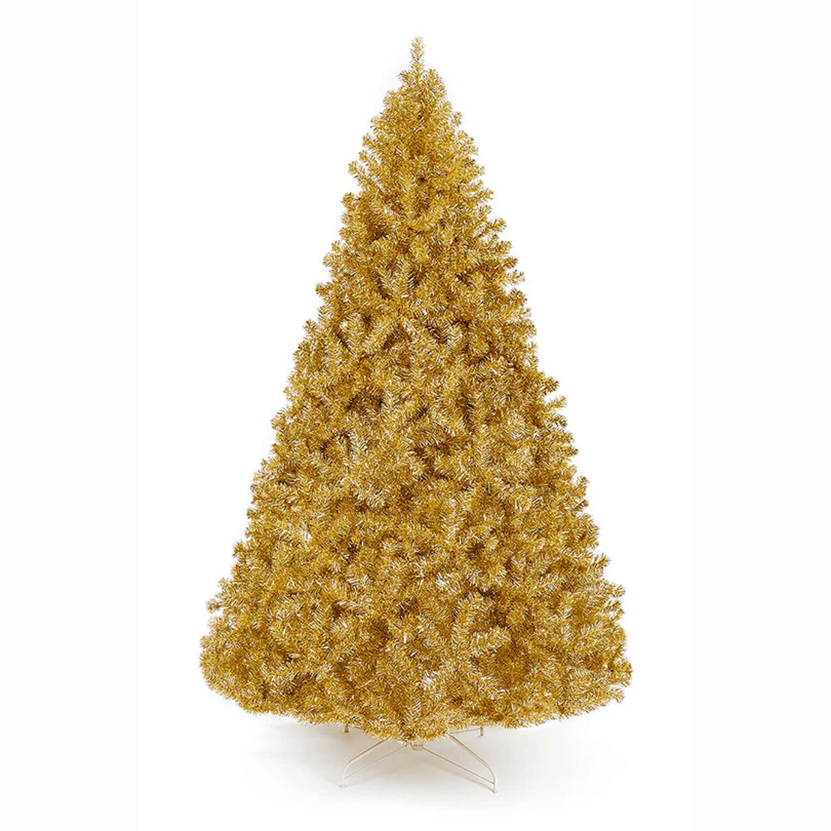 Metallic Gold Tinsel Christmas Tree with White Metal Stand