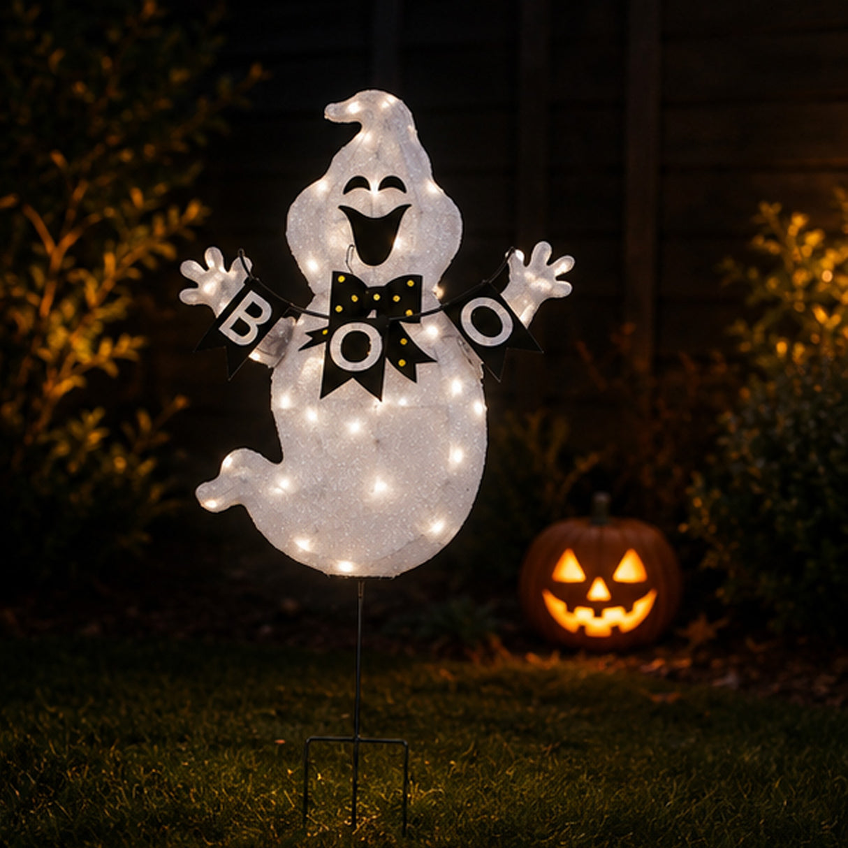 Halloween Pre-Lit BOO Ghost Lawn Decoration with LED Lights