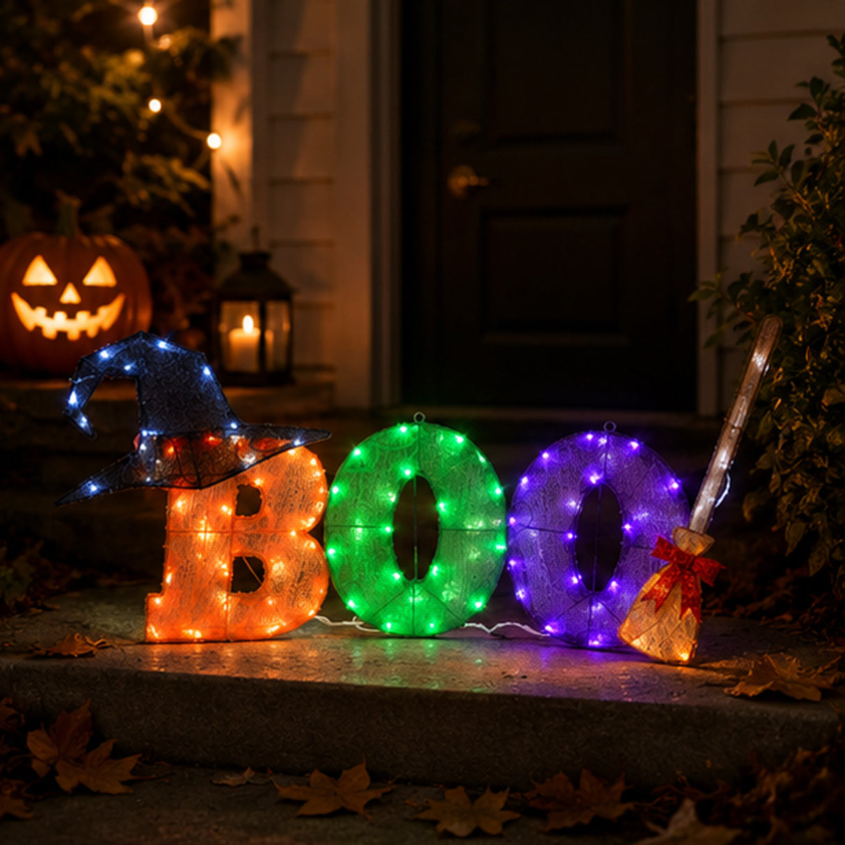 Halloween Pre-Lit BOO Light Up Sign Outdoor Decoration with LED Lights (Plug-In)