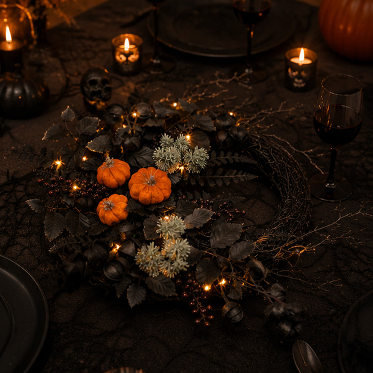 20 in. Halloween Pumpkin Half Wreath with LED Lights