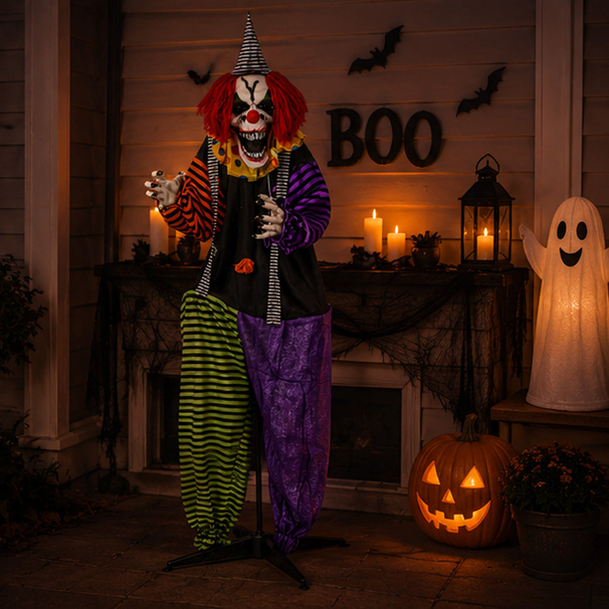 67 in Animated Sound Activated Spooky Clown Halloween LED Decor