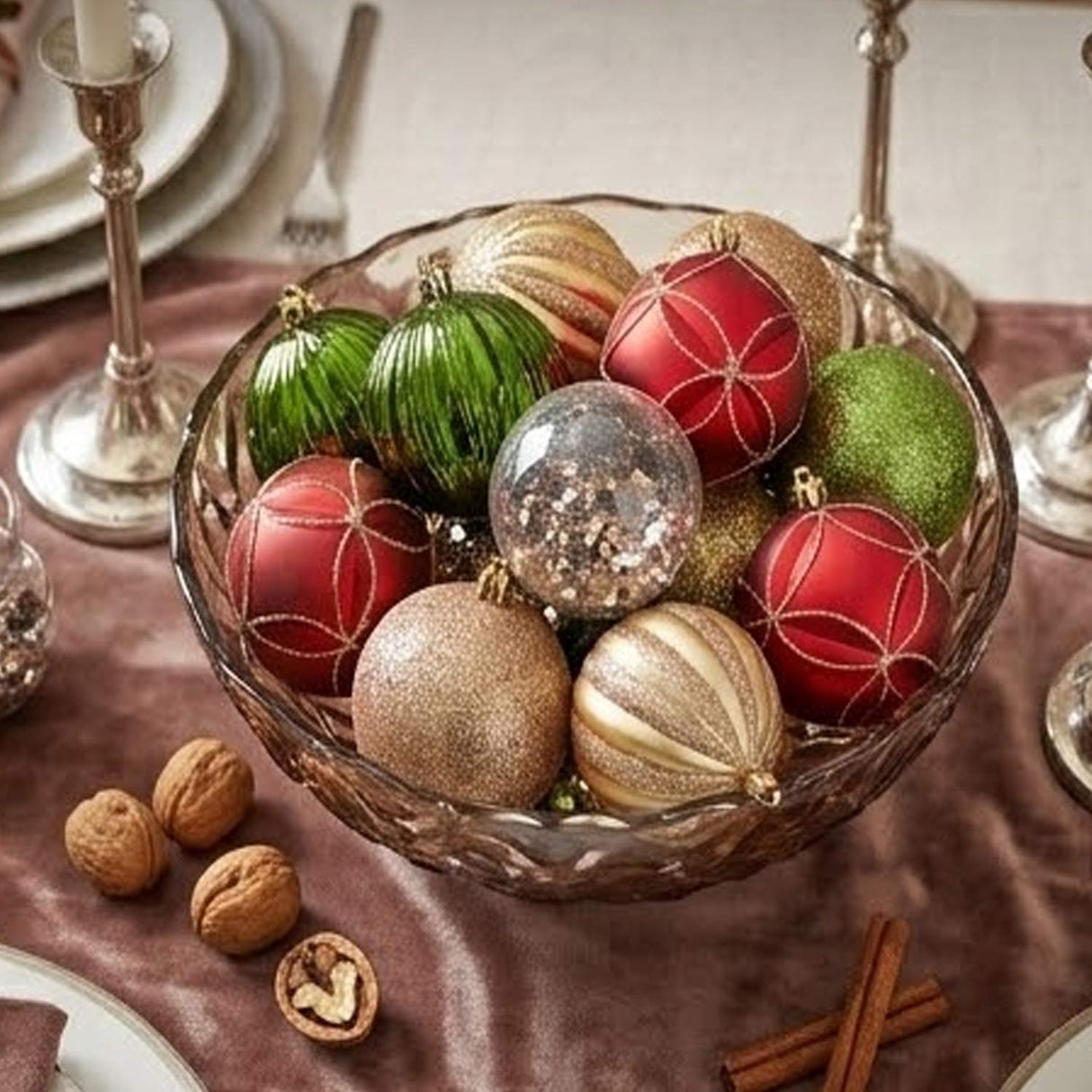 13IN Red Gold Green Christmas Ball Ornament Set