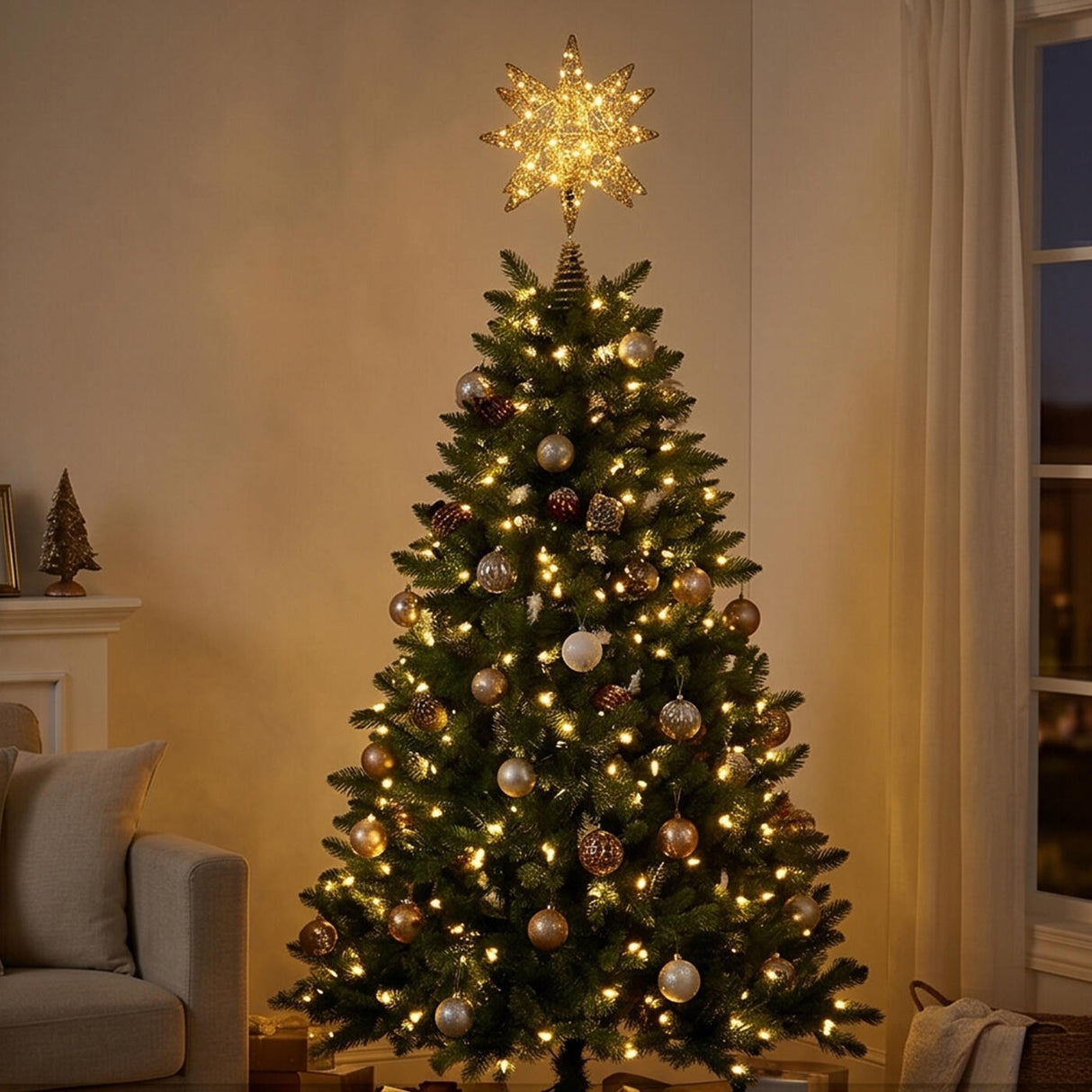 14.5IN Falling Star Tree Topper with Dual Color Lights