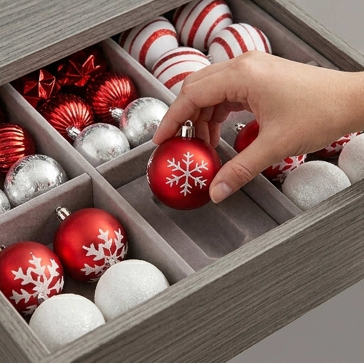 19IN Red White & Silver Christmas Ball Ornament Set