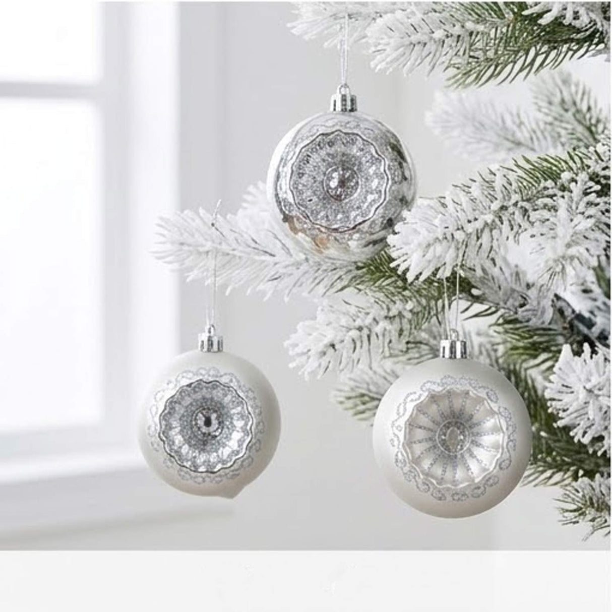 6PC Shatterproof Silver Glitter Christmas Ball Ornaments