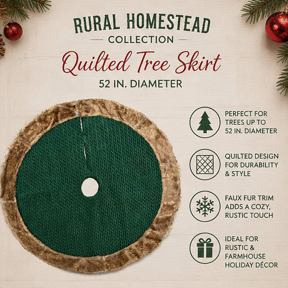 Rural Homestead Collection Quilted Tree Skirt 52 Inches Wide