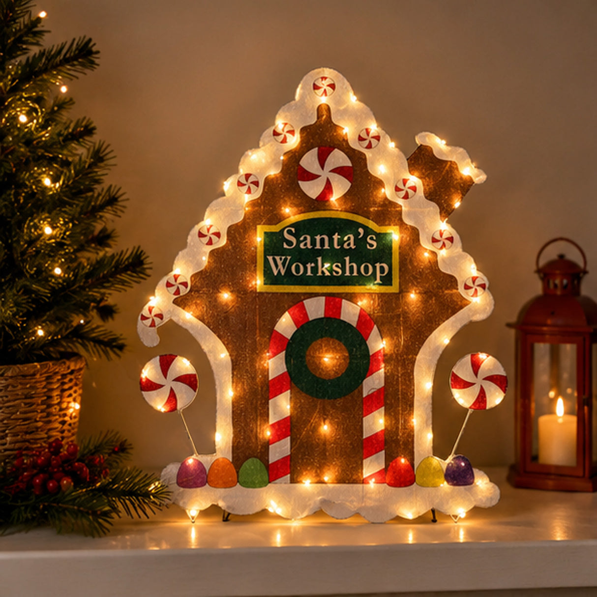 42IN Pre-Lit Gingerbread House Christmas Decoration with Warm White LED Lights