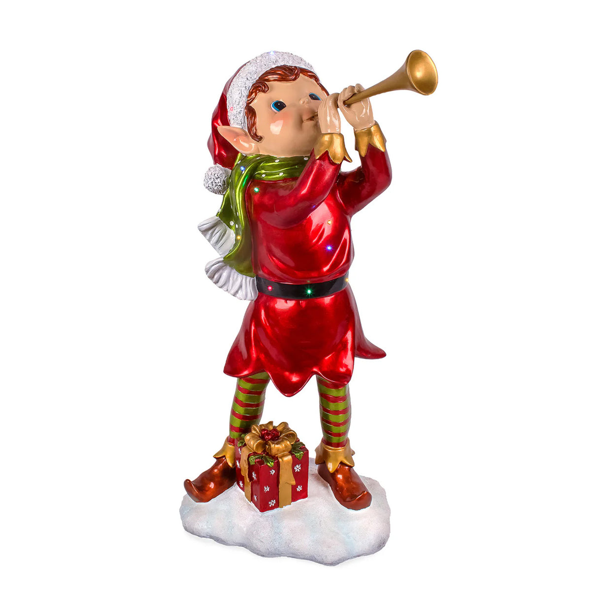 37IN Horn Blowing Pixie Elf Christmas Decoration with Multicolor LED Lights Plug-In