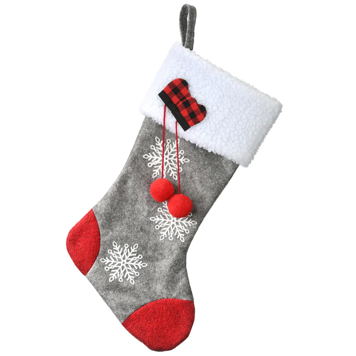 18IN Gray Christmas Stocking with Snowflake Design