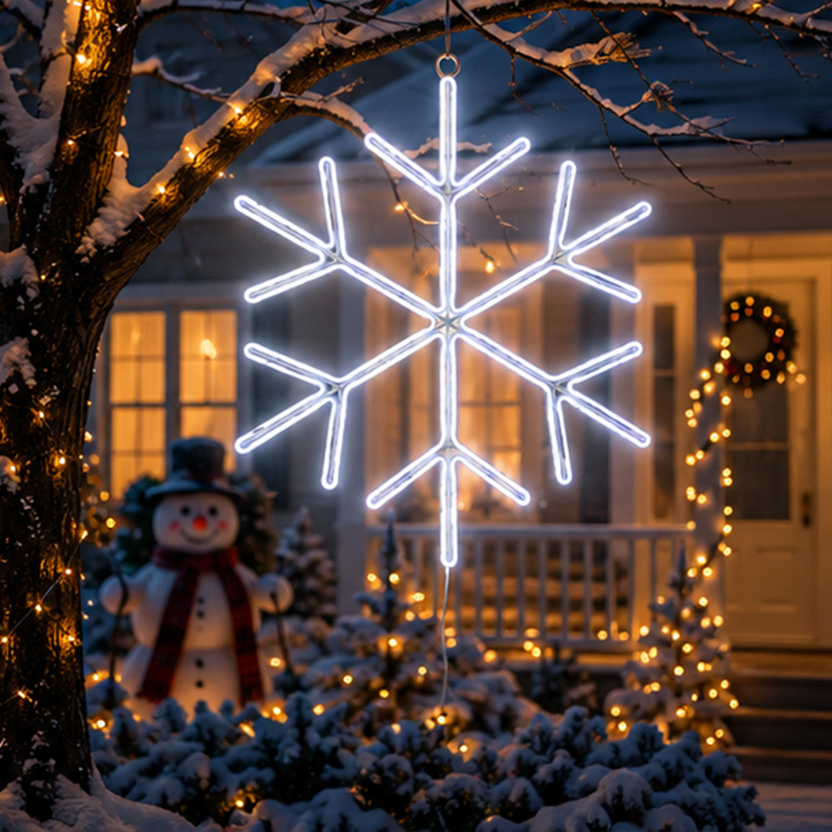 18IN Neon Style Snowflake Decoration with Cool White LED Lights
