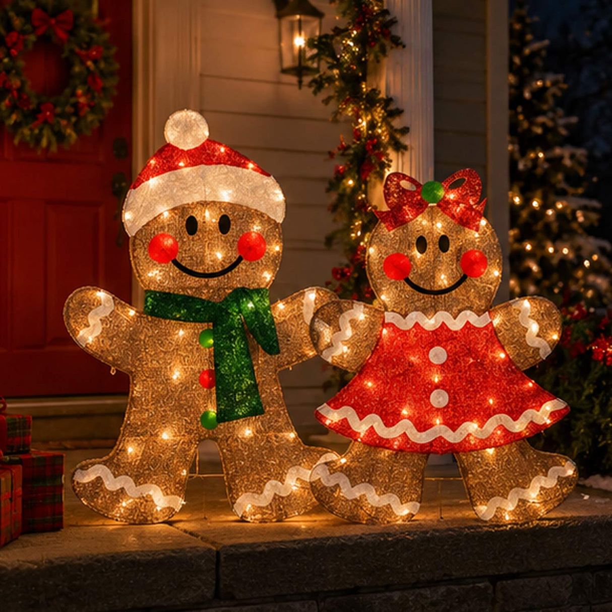 35IN Pre-Lit Gingerbread Cookie Couple Christmas Decoration Set