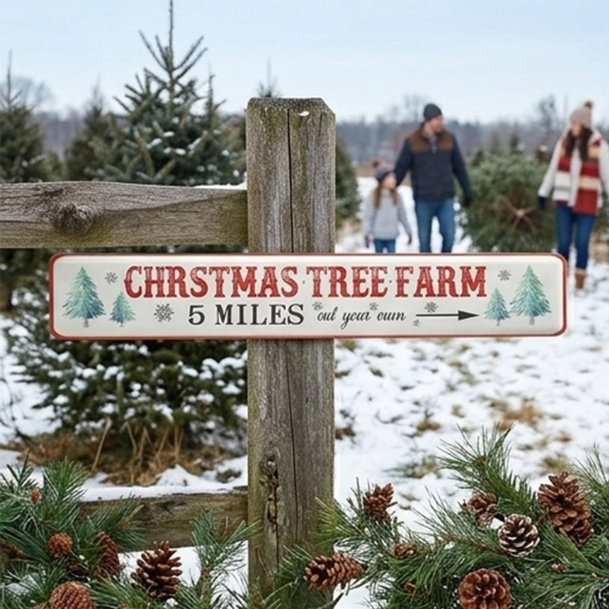 47IN Vintage Christmas Tree Farm Metal Wall Sign