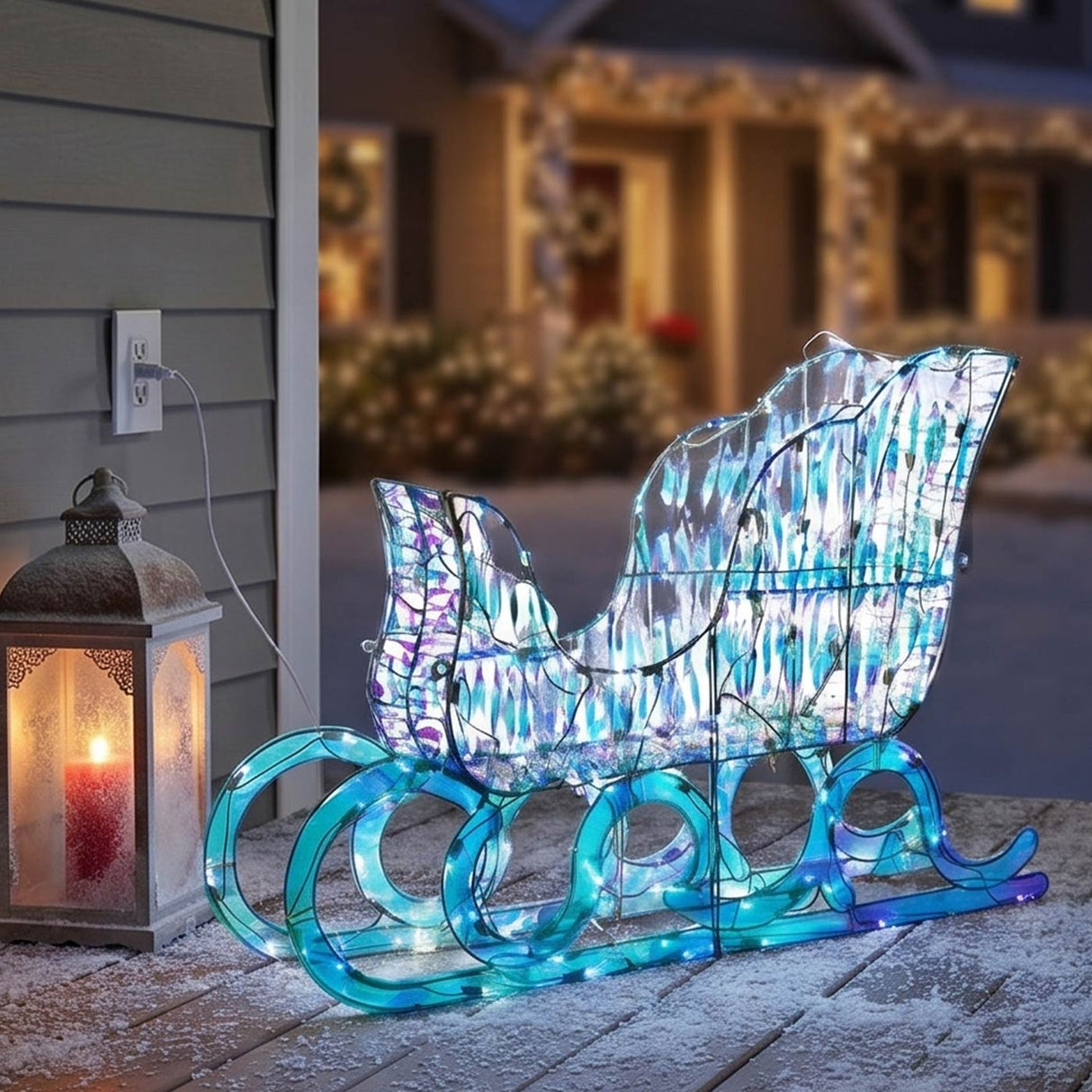 26IN Pre Lit Iridescent Santa Sleigh with Cool White LED Lights