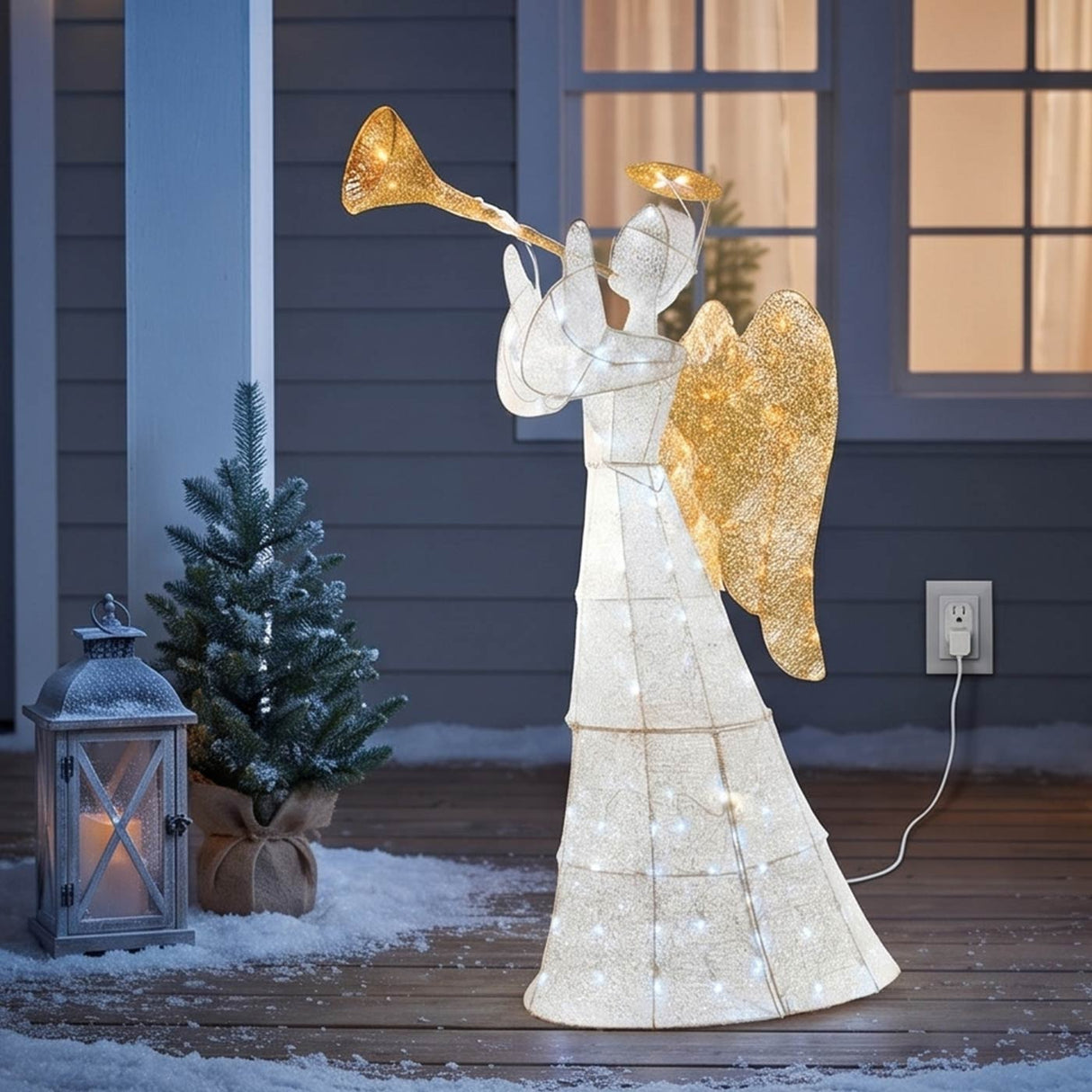 60 in. White Angel Decoration with LED Lights