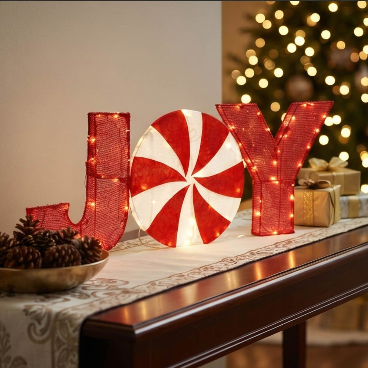 18IN Pre Lit JOY Christmas Yard Decoration with LED Lights