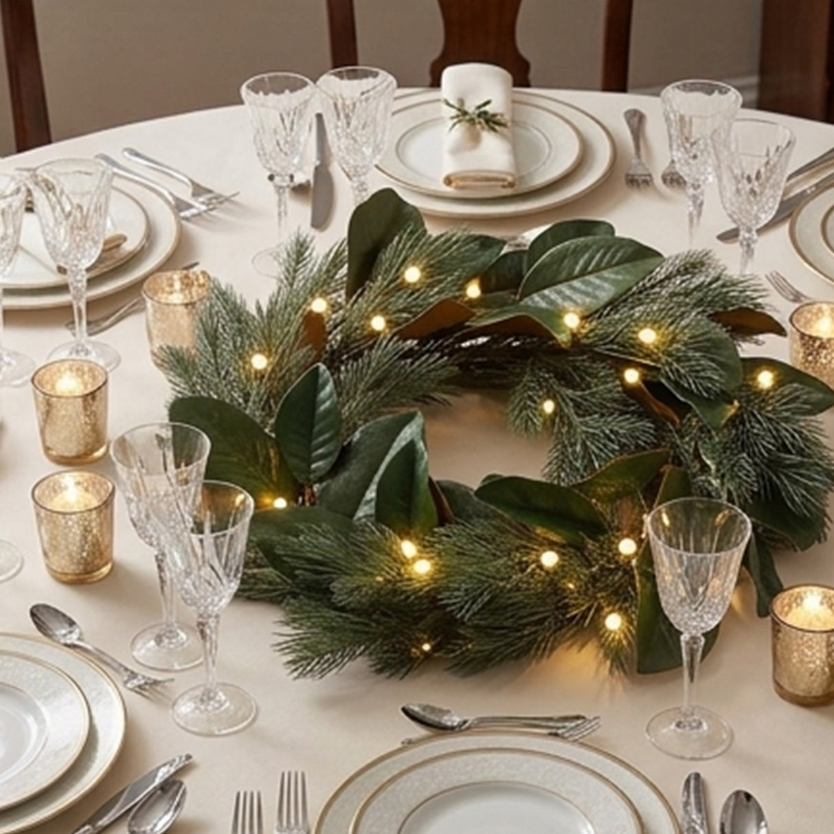 Pre-Lit 24 in. Magnolia Mix Pine Christmas Wreath with Warm White LED Lights