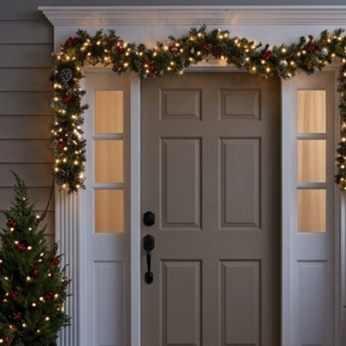 9FT Pre Lit Frosted Berry Garland with Clear Lights
